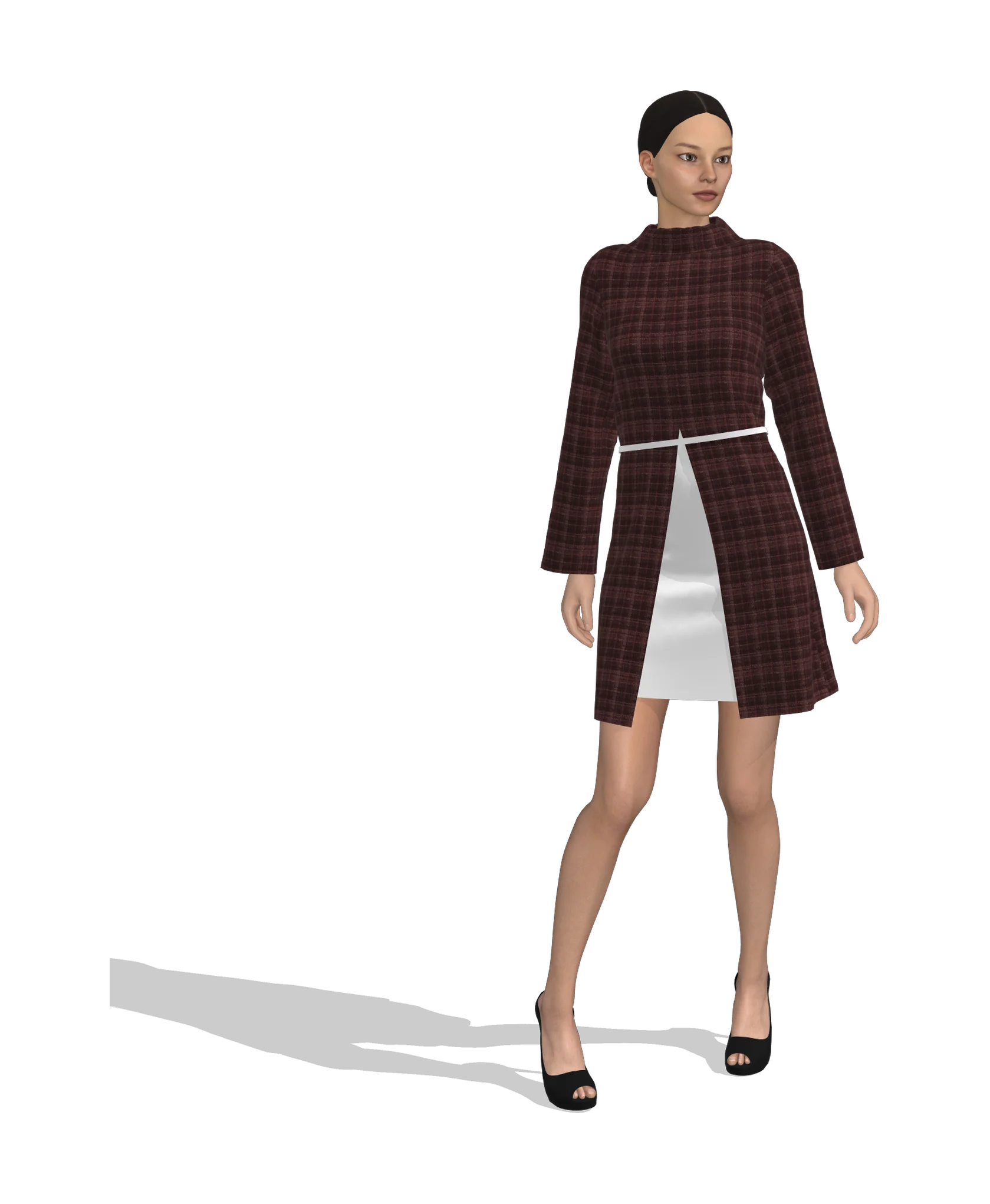 KDscion p78 full sleeve sheath dress with belt - two tone layer